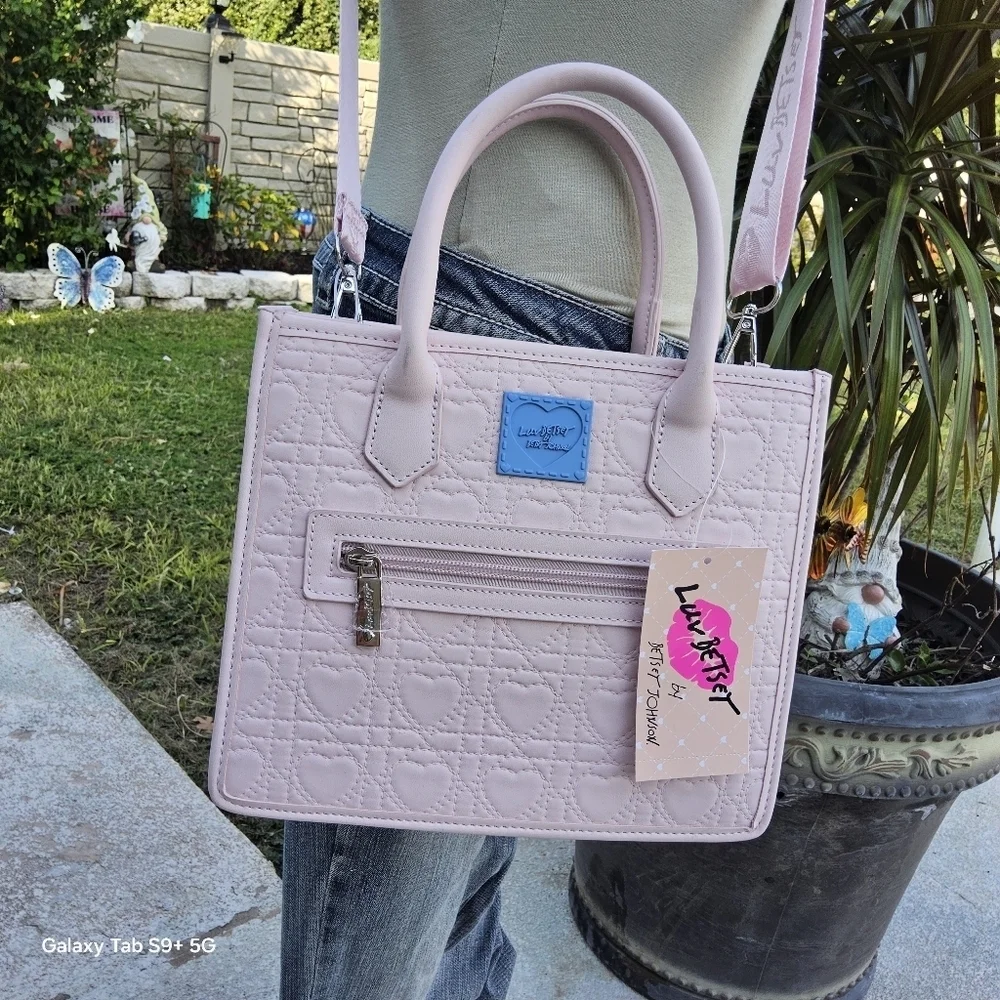 BETSEY JOHNSON BLUSH QUILTED LUV BETSEY MINI TOTE